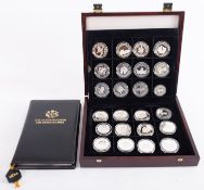 Twenty-three Queen Mother Crown size coins, with one other (925) silver.