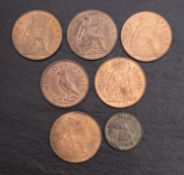Higher grade pennies, 1951/1918/1896/ two 1901, with 1929 Puffin and Half Puffin.