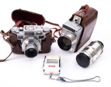 A German Lordomat C35-73423 35mm SLR camera with zoom lenses and light meter by Gossen Sixon and
