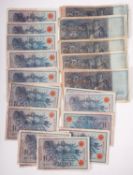 A collection of Reichsbank notes, 100 mark.
