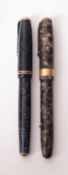 A blue Parker 'Vacumatic' fountain pen with gilt clip and double banded cap with Parker 14k gold