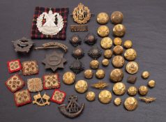 A collection of various British Regimental buttons and shoulder flashes,