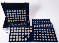 Case containing trays of George V, George VI and Elizabeth II cupro-nickel? and pre 1947 silver,