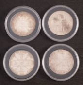 Four better grade double florins, with two 1887, one 1888, and one 1889.