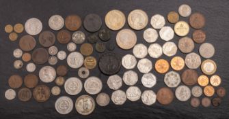 A mixed collection of British and world coins, including 1797 Cartwheel 2d,