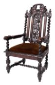 A match pair of Victorian carved oak elb