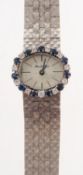 A 9k white gold, sapphire and diamond lady's cocktail watch