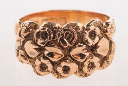 A Victorian 9ct rose gold ring, engraved with a floral and foliate design, UK hallmark, size L, 4.