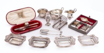 A mixed group of silver and silver plate;