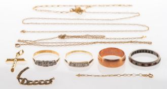 A mixed group of jewellery, including a 9ct gold full eternity ring set with garnets, UK hallmark,