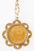 A half sovereign in pendant mount with chain,