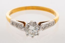 An 18ct yellow gold diamond solitaire ring, claw set with a brilliant-cut diamond, diamond approx.