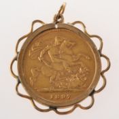 A Victoria 1897 half sovereign in pendant mount, pendant UK hallmark, 9ct, 375, 5.4grams.