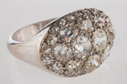An 18ct white gold bombé style diamond ring, milgrain set with old-cut diamonds, diamonds approx. 2.
