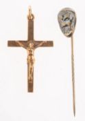 A group of two items of jewellery, include a 9ct yellow gold crucifix, UK hallmark, length approx.