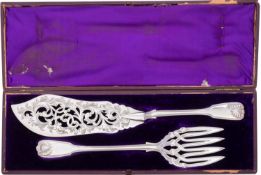 A cased pair of Fiddle, Thread and Shell fish servers by Henry Holland (of Holland,