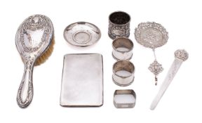 A mixed group of silver and silver plate; including a cigarette case Birmingham 1937,