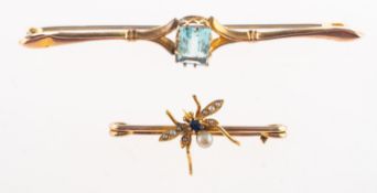 Two antique brooches, including an insect brooch set with a circular-cut sapphire,