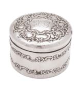 An American silver box by Tiffany, 1892-1902, of circular form with pull off lid,
