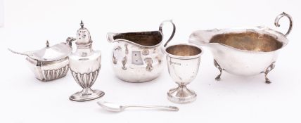 A mixed group of silver; including a George VI silver sauce boat Birmingham 1948,
