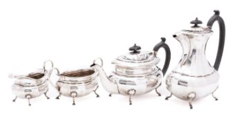 A George V silver four piece tea service by Viner's Ltd, Sheffield 1933, comprising tea pot,