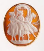 An oval cameo brooch, depicting the 'Three Graces',
