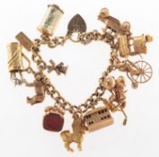 A 9ct yellow gold charm bracelet, with heart padlock, safety chain,