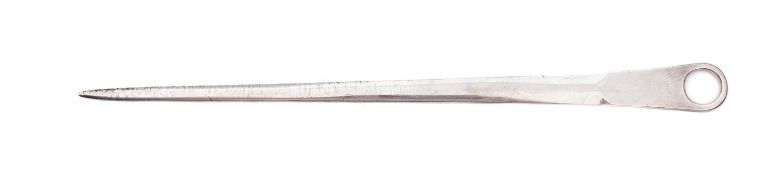 A George III meat skewer, maker's mark rubbed, Exeter 1812, of typical form with ring handle, 35cm.