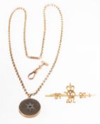 A mixed group of jewellery, including a 9ct gold bar brooch with initials,