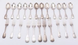 A Victorian part matched canteen of Military Fiddle and Thread pattern,