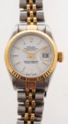 Rolex a lady's two-tone Oyster Perpetual wristwatch the white dial with date aperture,