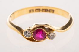 An early 20th century 18ct gold three stone ring, circa 1918-19,