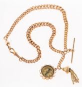 A 9ct gold Albert chain, with t-bar and two fixed swivel clasps,