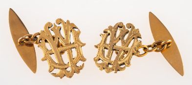 A pair of monogrammed cufflinks, chain link and toggle fittings, indistinct marks, 8.6grams.