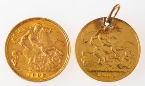 A group of two half sovereigns, comprising an Edward VII 1906, 4.