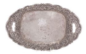 An early 20th century Anglo- Indian silver twin handled tray, not marked,