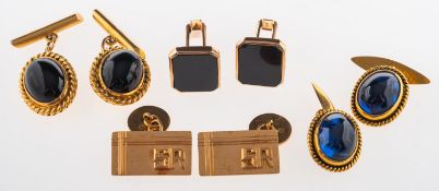 A group of four pairs of cufflinks, including a pair of rectangular bar link cufflinks,