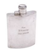 A George V silver hip flask by F Burton Crosbee, Birmingham 1944, of shaped rectangular form,