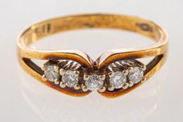 A five stone diamond ring, with openwork shoulders and claw set with five brilliant-cut diamonds,