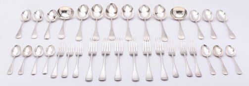 A Victorian silver Old English pattern canteen of flatware by Josiah Williams & Co (George Maudsley