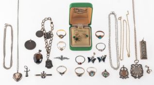 A mixed group of jewellery, mainly silver but some costume jewellery,