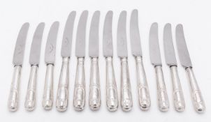 An unusual set of six silver handled table knives by Moses Brent, London 1808,