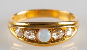 An 18ct gold early 20th Century opal and diamond ring,