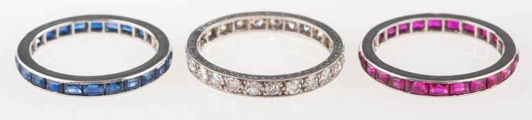 A group of three Art Deco eternity rings,