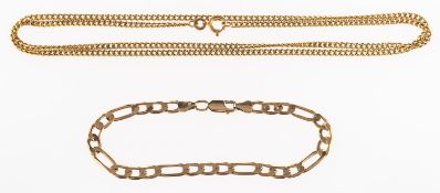 A group of two items of jewellery, comprising a curb link chain, marked 750, length approx. 62.