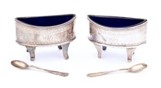 A pair of George III silver and glass salts, by Thomas Wheatley, Newcastle, no date letter,
