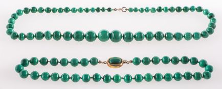 A group of two malachite bead necklaces,