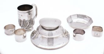 A mixed group of silver and silver plate; including a George V silver dish by C J Vander Ltd,