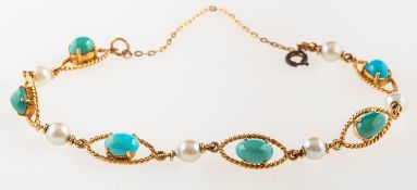 A turquoise and pearl bracelet,