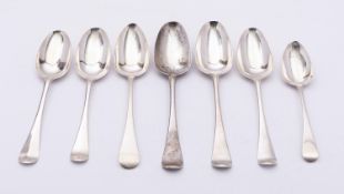 Five 18th century silver Hanoverian pattern tablespoons; three by TW,